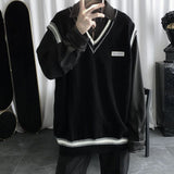Aidase Autumn and Winter Acrylic Knit Sweater Vest Men's Solid Color Casual Loose Trend Black V Neck Sweater Pullover Sleeveless Vest aidase-shop