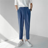Aidase 2022 New Men's Suit Pants Korean Design Summer Loose Ankle Length Bottoms Elastic Waist Solid Streetwear Cool Casual Clothing aidase-shop