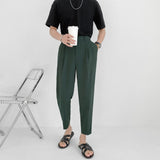 Aidase 2022 New Men's Suit Pants Korean Design Summer Loose Ankle Length Bottoms Elastic Waist Solid Streetwear Cool Casual Clothing aidase-shop