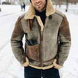 2021 Winter Warm Long Sleeve Faux Fur Jackets Men Vintage Woolen Turn-down Collar Coats Mens Fashion Zip-up Overcoats Streetwear aidase-shop