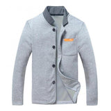 Casual Men Warm Coat Stand Collar Pocket Buttons Long Sleeve Autumn Winter Male Bomber Jacket Outerwear aidase-shop