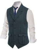 Mens Suit Brown Vest Lapel Wool Herringbone Retro Tooling Vest Waistcoat Casual Formal Business Groomman For Wedding Working aidase-shop