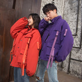 Men Winter Jacket Ribbons Pockets Thick Hip Hop Streetwear Parkas Casual Padded Men's Jackets Male Clothing ABZ522 aidase-shop