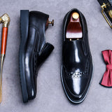 Men Summer New British Style Shoes Wedding Shoes Handmade Leather Shoes Mens Black Casual Increase British Lace-Up Oxfrods aidase-shop