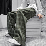 Autumn Corduroy Pants Men Fashion Retro Casual Plaid Pants Men Streetwear Hip Hop Loose Straight Trousers Male Large Size S-5XL aidase-shop