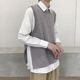 Autumn Sweater Vest Men's Fashion Retro Casual Knitted Pullover Men Wild Loose Korean Knitting Sweaters Mens Clothes M-2XL aidase-shop