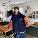 Aidase Bear corduroy jacket men women 2021 spring autumn new Korean loose BF Japan Kawaii bear baseball uniform jacket punk streetwear aidase-shop