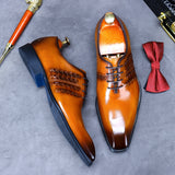 Spring Winter British Business Dress Shoes Men's Leather Woven Retro Oxford Shoes Trend Square Toe Lace-Up Formal Shoe aidase-shop