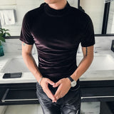 Autumn Winter T Shirt Men Fashion  Turtleneck Streetwear Mens T-Shirts Short Sleeve High Quality Velvet Tee Shirt Homme 3XL aidase-shop