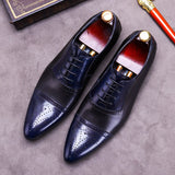 Wedding Shoes Men Groom Business Dress British Pointed Shoes Genuine Leather Men's Brock Carved Color Matching Formal Shoes aidase-shop