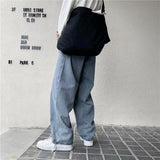 Men Jeans Solid Drawstring Denim Full Length Straight Loose Males All-match Trendy Punk Baggy Retro Leisure Chic Cowboy Trousers aidase-shop