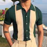 Aidase Fashion Striped Men's Short Sleeve Polo Shirts Summer Slim Turn-down Collar Tops Buttons Design Polo Shirt Men Casual Streetwear aidase-shop