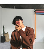 Aidase Solid Cardigan Knitted Men Simple Basic Loose Students Daily Trendy Ulzzang Outwear Autumn Leisure Males Sweaters Couple Popular aidase-shop