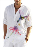 Bird Printed Long Sleeve Shirt Men Stand Collar Cardigan Button Shirt for Men Casual Vintage Hawaiian Men's Clothes  Spring aidase-shop