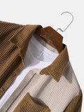Men's Corduroy Set Summer Patchwork Short Sleeve Lapel Button Colorblock Shirt and Shorts Streetwear Men's Clothing 2 Piece Suit aidase-shop