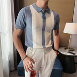 Aidase Vintage Patchwork Knit Slim Polo Shirts Men Fashion 2022 Summer Short Sleeve Polo Shirt Casual Lapel Button Tops Mens Streetwear aidase-shop