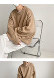 Aidase   Autumn and Winter Thick Warm Mens Sweaters Pullovers Loose All-match Solid Color Round Neck Korean Fashion Sweater Men aidase-shop