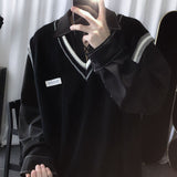 Aidase Autumn and Winter Acrylic Knit Sweater Vest Men's Solid Color Casual Loose Trend Black V Neck Sweater Pullover Sleeveless Vest aidase-shop