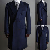 Aidase Formal Navy Men Suits Thick Wool Custom Made Men Jacket Double Breasted Tuxedos Peaked Lapel Blazer Business Long Coat aidase-shop