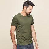 Summer New  Cool T-shirt Short Sleeve Men Fashion Solid Elastic Tshirts Basic O-neck White Running Top Slim  701 aidase-shop