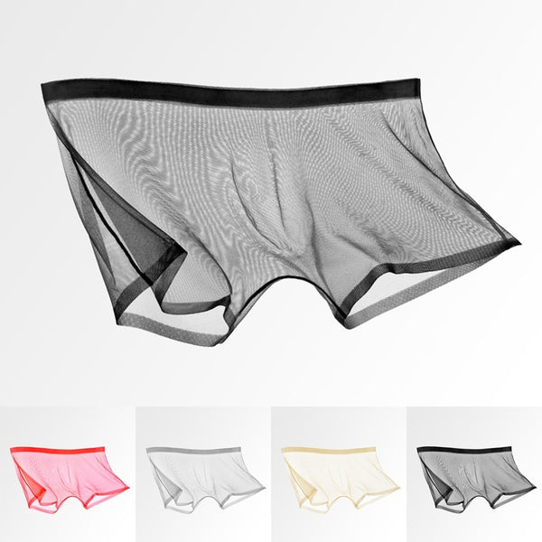 Aidase Men's Underwear Transparent Boxers Bulge Ice Silk See Through U ...