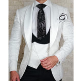 Aidase White Floral Wedding Tuxedo for Groom 3 Piece Slim Fit Double Breasted Waistcoat Jacket with Black Pants Male Fashion Costume aidase-shop