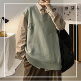 Aidase Men Printed Sweater Vests Loose Knitted Students Unisex Couple Daily All-match Fashion Leisure Males Jumpers Outwear Soft Chic aidase-shop