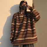 Aidase  Pullovers Women Men Autumn Retro Striped Oversize Sweater Hip Pop Ulzzang Bf Unisex Knit Sweater Japanese Jumper Couples Tops aidase-shop