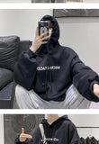 Aidase Men's hoodies men's winter plus velvet thickening Letter Print loose and versatile simple Sweatshirt men's Oversized hoodie top aidase-shop