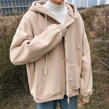 Aidase  Men With Hat Hoodies Single Breasted Loose Casual Plus Velvet Chic Fashion Harajuku Large Size S-3XL Warm All-match Basic Coats aidase-shop