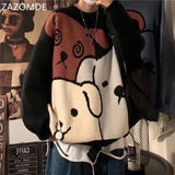 Aidase    Harajuku Cartoon Bear Vintage Sweater Men Winter Warm Thick Knitted Pullovers 2021 Couples Sweater Hip Hop Clothing Men aidase-shop