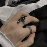 Aidase Vintage Black Big Cross Opening Rings For Women Party Jewelry Men Trendy Gothic Metal Color Finger Ring Halloween Gifts Anillos aidase-shop