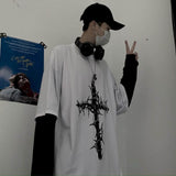 Aidase T-shirt Cross of Thorns fake two-piece for men women long-sleeved dark hip-hop loose large size autumn new trend top Simplicity aidase-shop