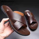 Aidase  Leather Slippers Men Summer Shoes Mens Slippers Outdoor Beach Slippers Shoes+male Zapatos De Hombre Erkek Ayakkabi Buty Meskie aidase-shop