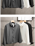 White Shirts Men Long Sleeve Button Tops Casual Loose Breathable Couple Solid Turn Down Collar Camisa De Homem Handsome Fashion aidase-shop