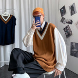 Men Sweater Vest V-neck Knitted Male Oversize 3XL Loose Casual Preppy Korean Fashion Style Ulzzang All-match Students Daily Date aidase-shop