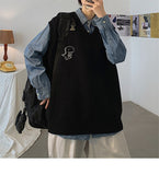 Aidase Men Printed Sweater Vests Loose Knitted Students Unisex Couple Daily All-match Fashion Leisure Males Jumpers Outwear Soft Chic aidase-shop