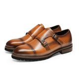 Men's Genuine Leather Shoes New Business Dress Monk Shoes First Layer Cowhide Thick-soled Increased Formal Wear Shoes Men aidase-shop
