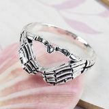 Gothic Skeleton Skull Hand Heart Rings for Men Vintage Punk Love Gesture Finger Couple Ring Women Wedding Jewelry Halloween Gift aidase-shop