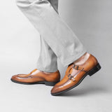 Autumn Winter New Genuine Leather Shoes Men First Layer Cowhide Business Dress Monk Shoes Square Toe Classic Men's Oxfords aidase-shop