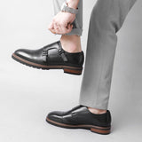 Men's Genuine Leather Shoes New Business Dress Monk Shoes First Layer Cowhide Thick-soled Increased Formal Wear Shoes Men aidase-shop