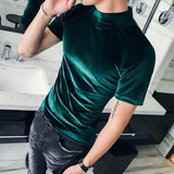 Autumn Winter T Shirt Men Fashion  Turtleneck Streetwear Mens T-Shirts Short Sleeve High Quality Velvet Tee Shirt Homme 3XL aidase-shop