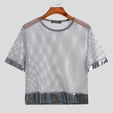 Aidase  Men T Shirt See Through Mesh Patchwork Streetwear Sexy O-neck Short Sleeve Crop Tops Breathable Party Casual Men Clothing S-5XL aidase-shop