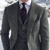 Aidase Gray Wool Tweed Men Suits For Winter Wedding Formal Groom Tuxedo 3 Piece Herringbone Male Fashion Set Jacket Vest with Pants aidase-shop