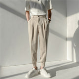 Aidase 2022 New Men's Suit Pants Korean Design Summer Loose Ankle Length Bottoms Elastic Waist Solid Streetwear Cool Casual Clothing aidase-shop