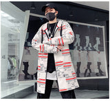 Autumn Men Hooded Jackets Print Harajuku Windbreaker Ribbon Overcoat Male Casual Outwear Hip Hop Streetwear Coats aidase-shop