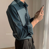 Ice Silk Sexy Mens Shirts Top Quality Drape Solid Color Loose Harajuku White Longsleeve Shirt for Men Japanese Streetwear aidase-shop