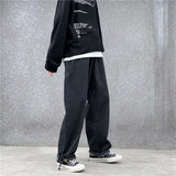 Men Jeans Solid Drawstring Denim Full Length Straight Loose Males All-match Trendy Punk Baggy Retro Leisure Chic Cowboy Trousers aidase-shop