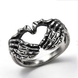 Gothic Skeleton Skull Hand Heart Rings for Men Vintage Punk Love Gesture Finger Couple Ring Women Wedding Jewelry Halloween Gift aidase-shop