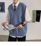 Aidase Men Printed Sweater Vests Loose Knitted Students Unisex Couple Daily All-match Fashion Leisure Males Jumpers Outwear Soft Chic aidase-shop